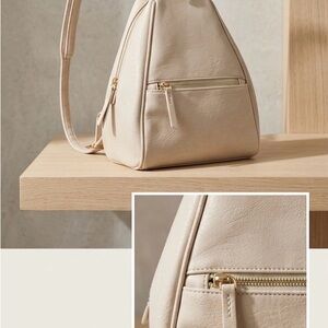 Neutral Cream Pyramid Crossbody Bag with Gold Hardware